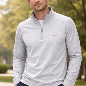 Greg Norman Golf Polo Shirt Light Gray XL Quarter-Zip Mock Neck Long Sleeve